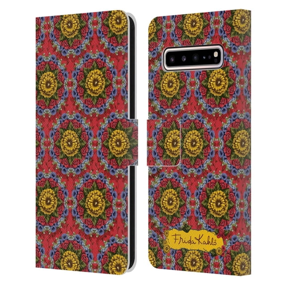 Head Case Designs Officially Licensed Frida Kahlo Red Florals Mandala Leather Book Wallet Case Cover Compatible with Samsung Galaxy S10 5G