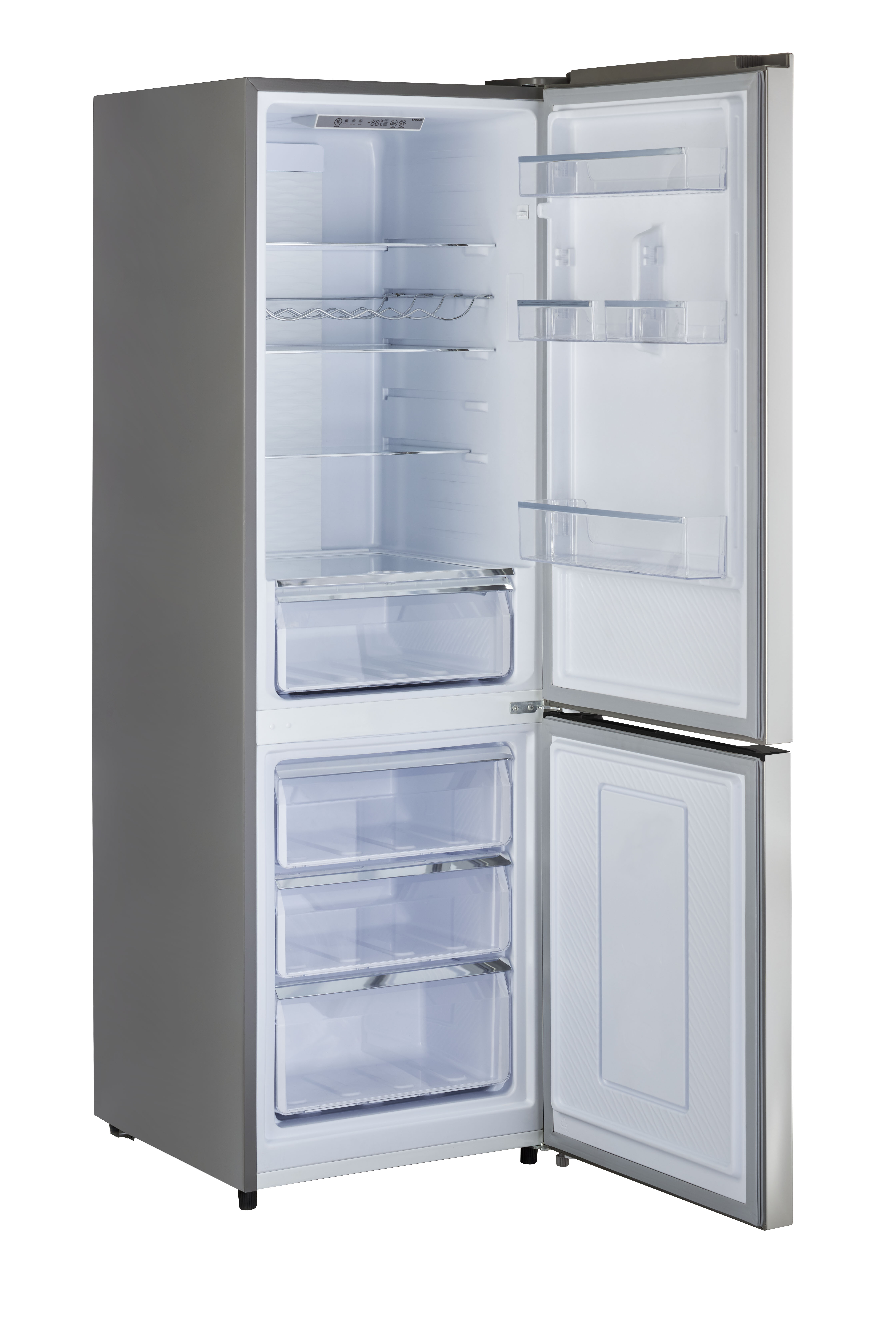 Unique Prestige 21.6" Frost Free 11.7 cu/ft Freestanding Bottom Freezer Refrigerator in Stainless Steel, ENERGY STAR Certified
