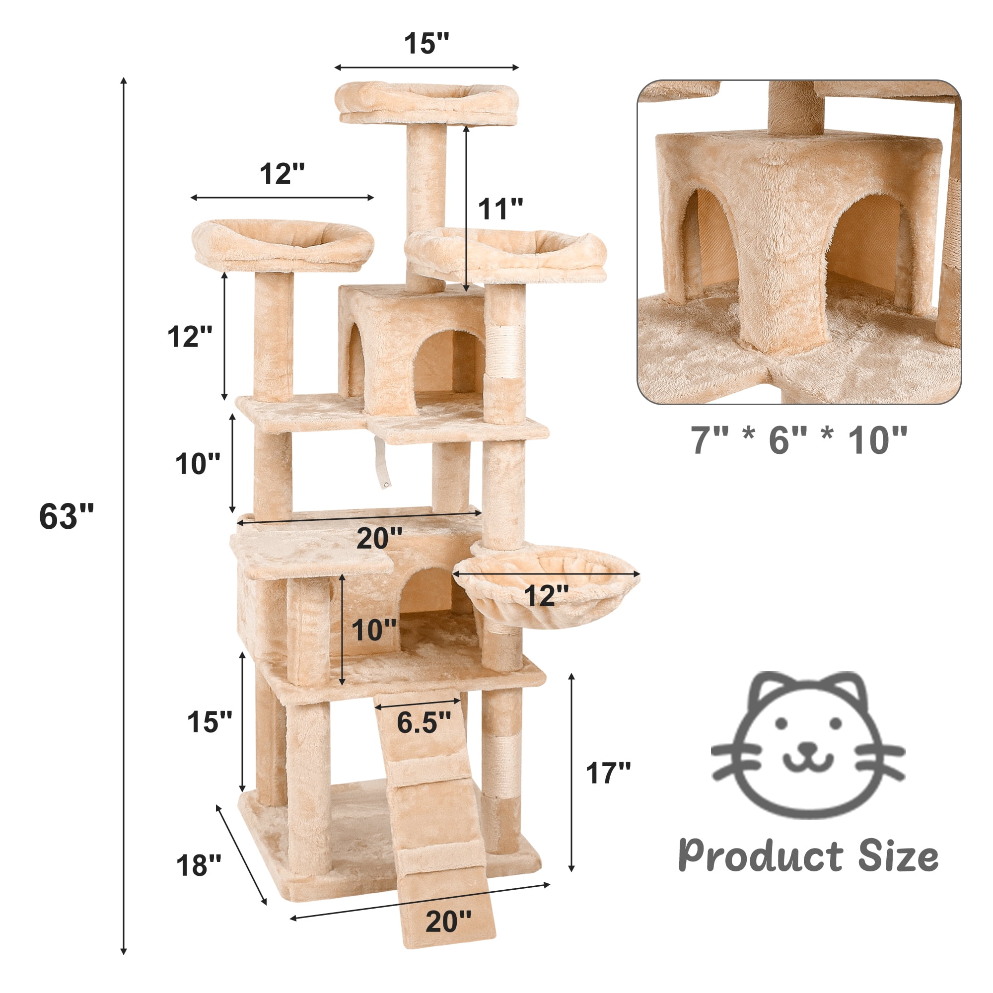 Pefilos 63" Cat Condo for Large Cats 20 lbs, Cat Tree Tower for Indoor Cats, Pet Club Cat Tree House Furniture, Beige Pefilos 63" Cat Condo for Large Cats 20 lbs, Cat Tree Tower for Indoor Cats, Pet Club Cat Tree House Furniture, Beige
