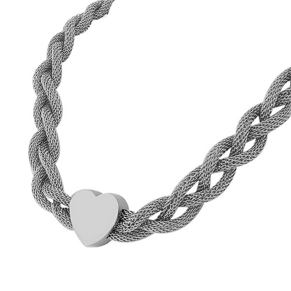 1PC Stainless Steel Snake Bracelet Heart Pendants Adjustable Jewelry SilverHX