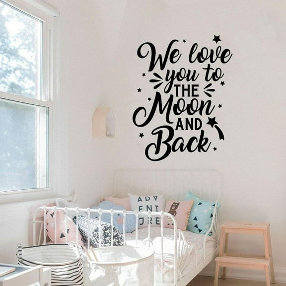 We Love You To The Moon And Back - Nursery Inspirational Quote Vinyl Wall Art Wall Sticker Wall Decal Decoration For Home Room Kids Room Nursery Room Girls Boys Décor Design Size (20x20 inch)