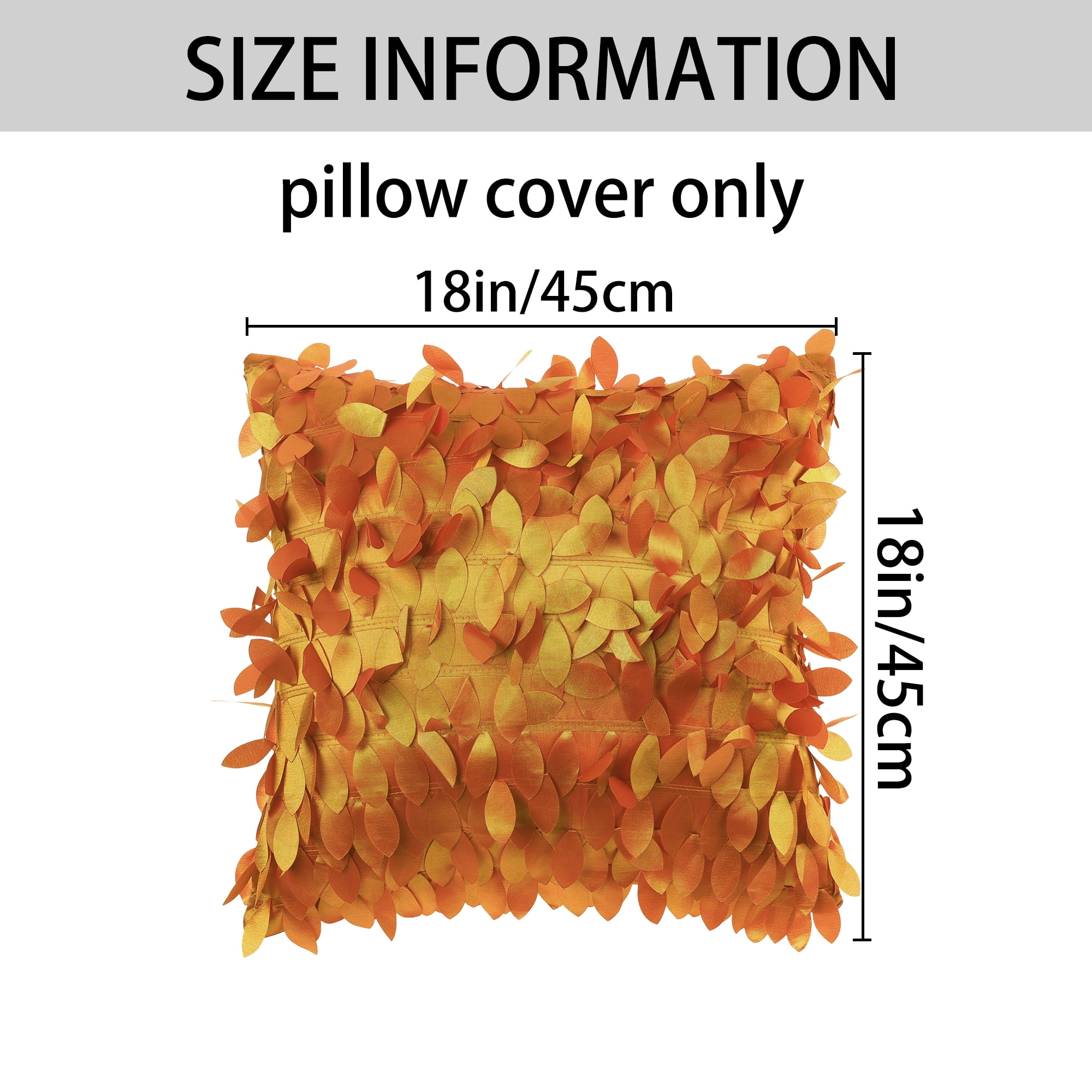 Unique Bargains Sequins Leaf 3D Throw Pillow Cover Pack of 4 Solid Color Cushion Covers Orange/Gold 18" x 18"