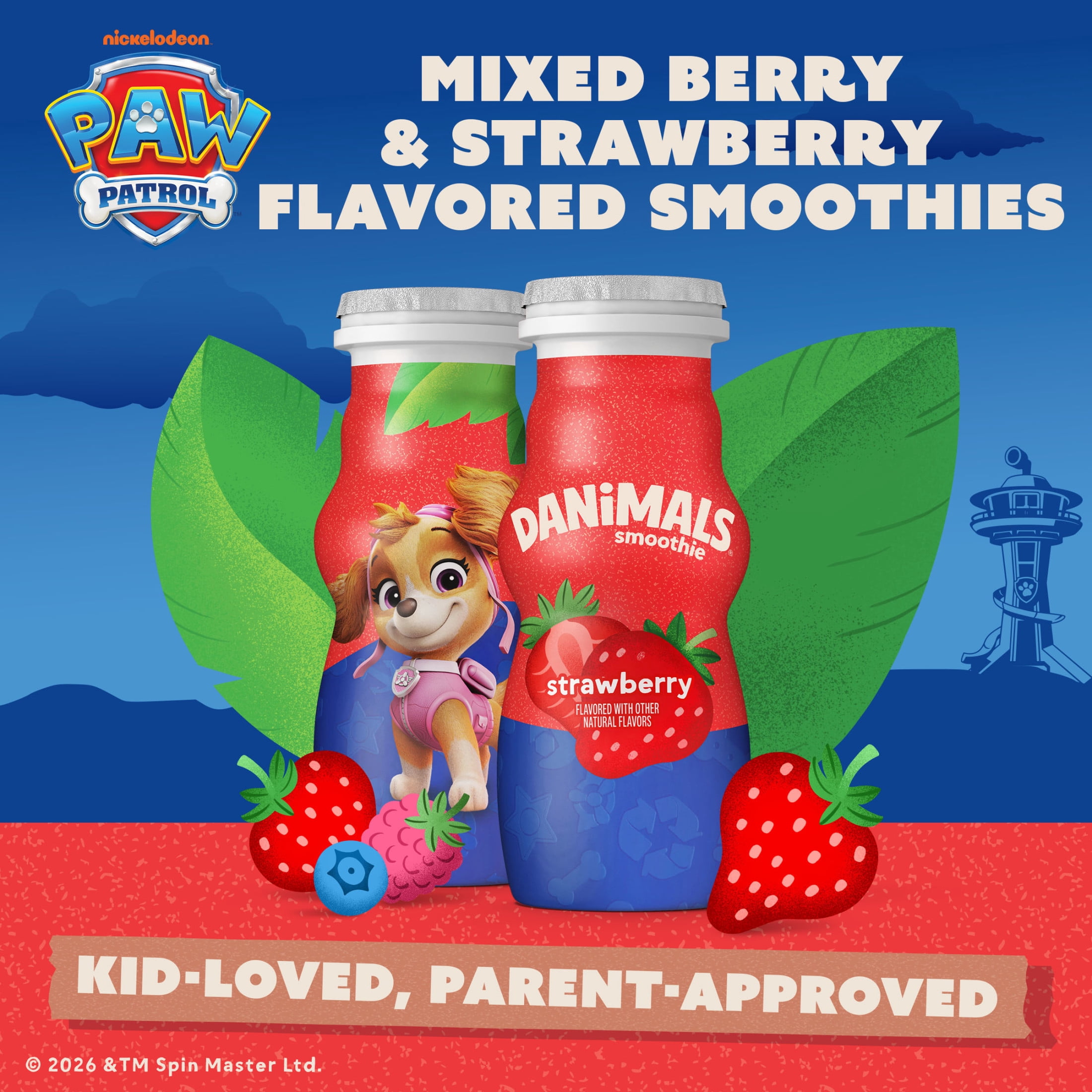 Danimals Smoothie Strawberry and Mixed Berry Low Fat Dairy Drink Smoothie Bottles Multi-Pack, 3.1 fl oz, 12 Count​