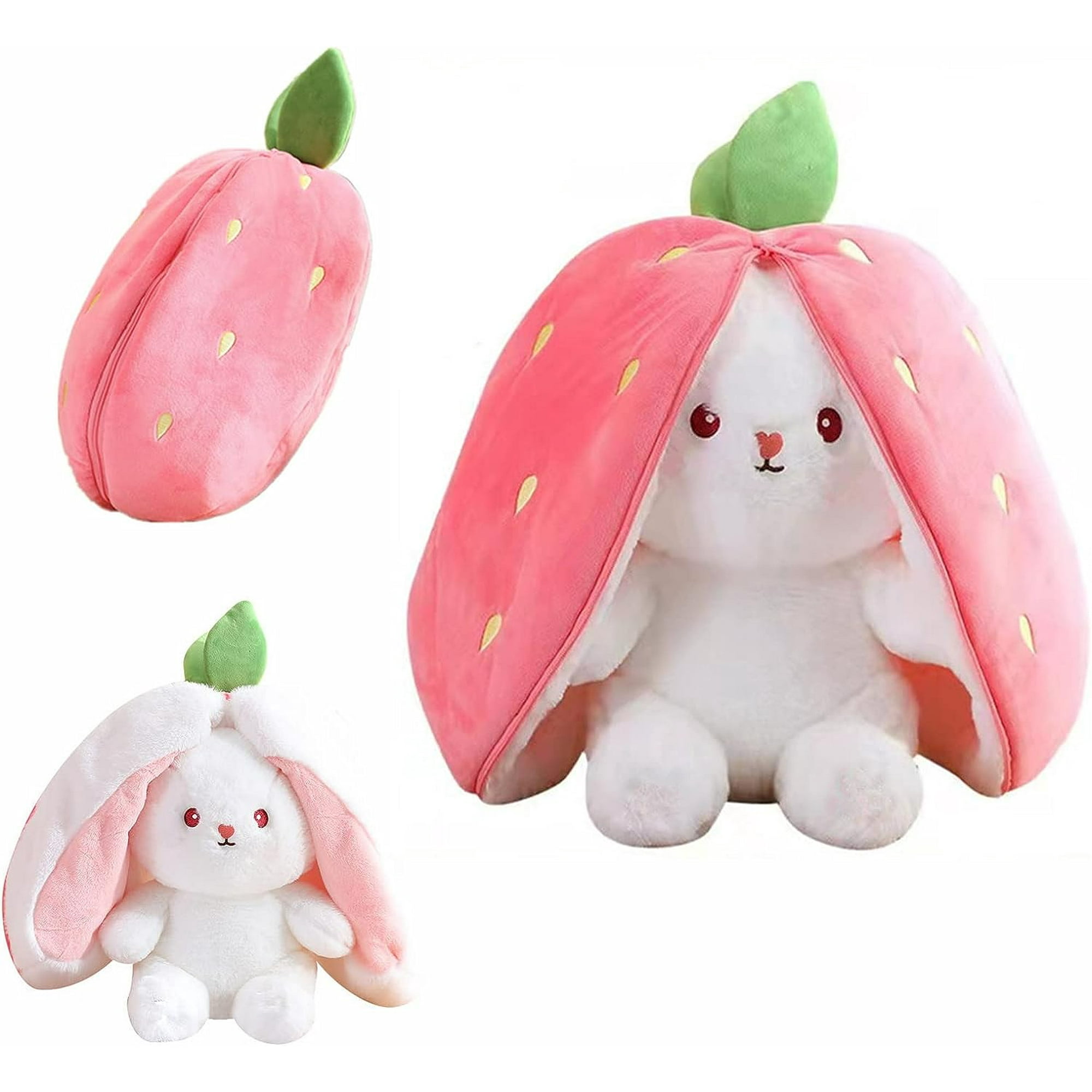 8 Inches Bunny Stuffed Animals, Reversible Strawberry Carrot Bunny