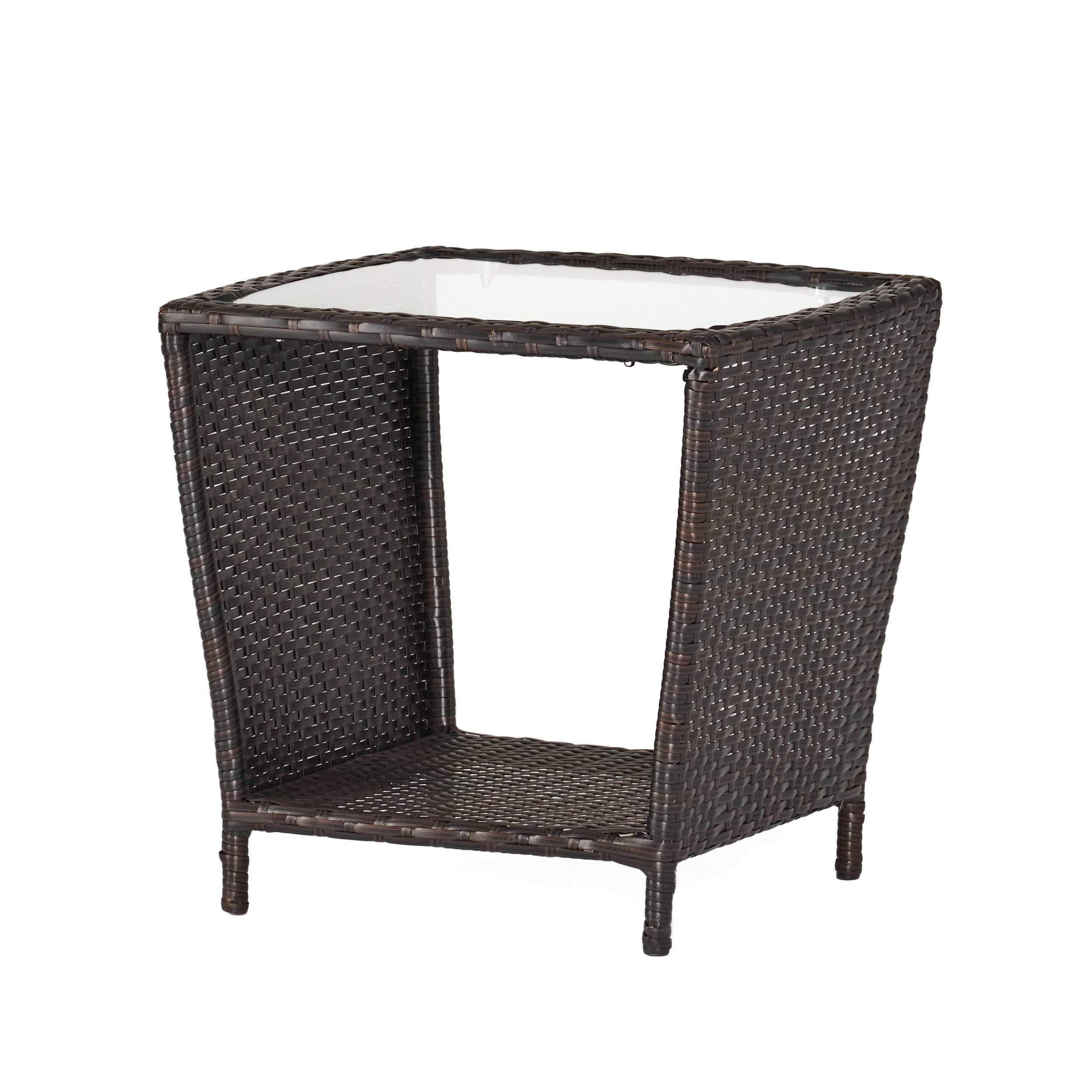 McGrath Outdoor Wicker Side Table with Glass Top, Brown