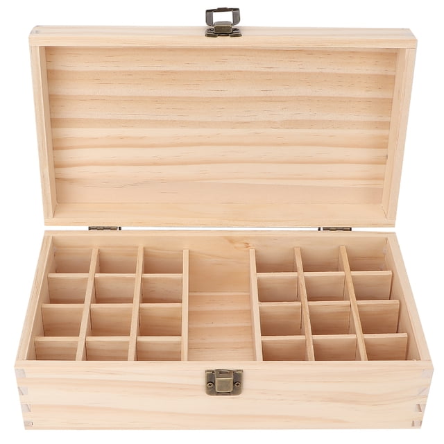 Caja de aceites esenciales, 24 rejillas, soporte de madera multifuncional para aceites esenciales, cosméticos, esmalte de uñas, regalo