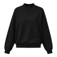 thumbnail image 4 of Womens Solid Color Mock Neck Pullover Sweatshirt, Oversized No Pocket Long Sleeve Brushed Fleece Pullover with Ribbed Cuff, Loose Soft Mock Neck Sweatshirt for Spring Fall Mild Winter Black, 4 of 4