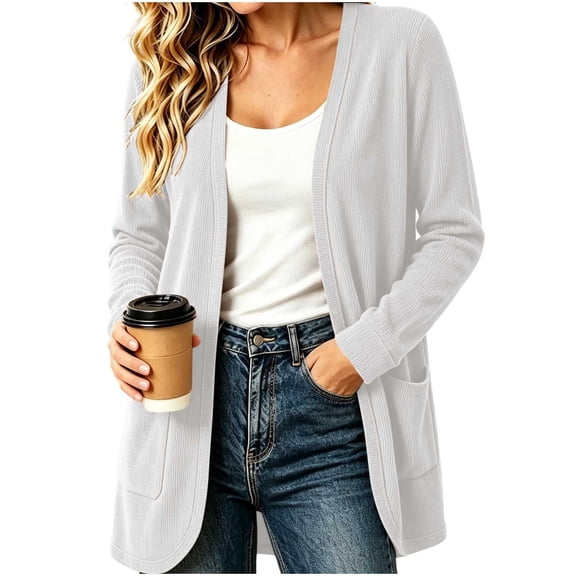 Fewfanhot Women's Clothing Casual Lightweight Cardigan Long Sleeve Open Front with Pockets
