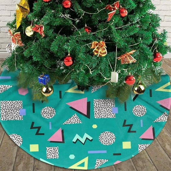 Christmas Tree Skirt, 36" Retro Vintage 80s 90s Fashion for Christmas Decorations&Ornaments