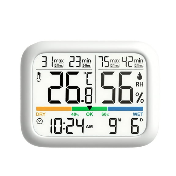 Indoor Hygrometer Temperature , Humidity Monitor With Backlight, Large Screen Display Humidity Gauge with Clock-Newlight66