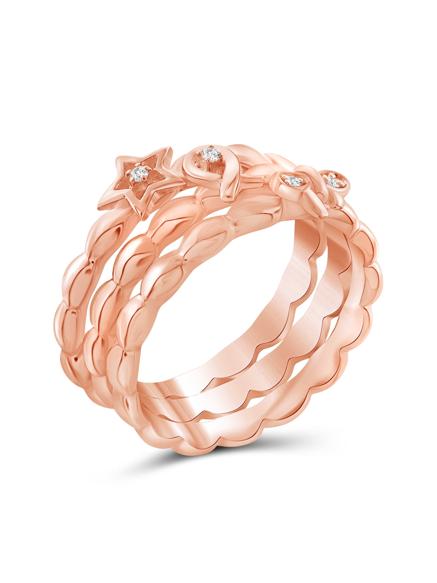JewelersClub Stackable Diamond Rings for Women – Accent White Diamond Ring Jewelry– Rose Gold Over Silver Stackable Bands for Women –– Stackable Ring Set by JewelersClub