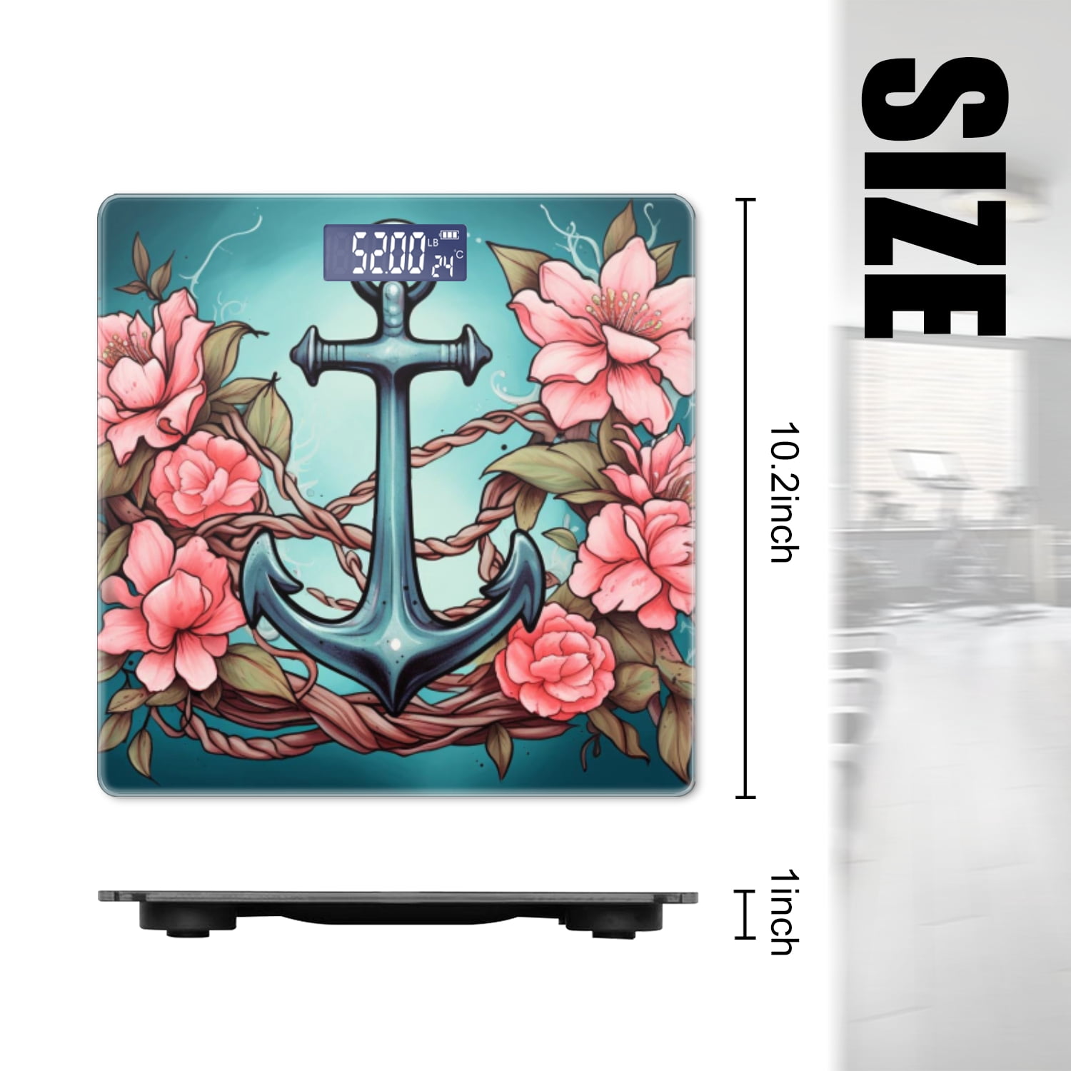 Bathroom Scale, Highly Accurate Digital Body Scale,Precisely Measures Weight up to 400 lbs-Tattoo Design Of Anchor Surrounded By Pink Flowers