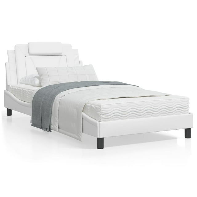vidaXL Cadre de Lit avec Tête de Lit Blanc 100x203 cm Cuir Synthétique