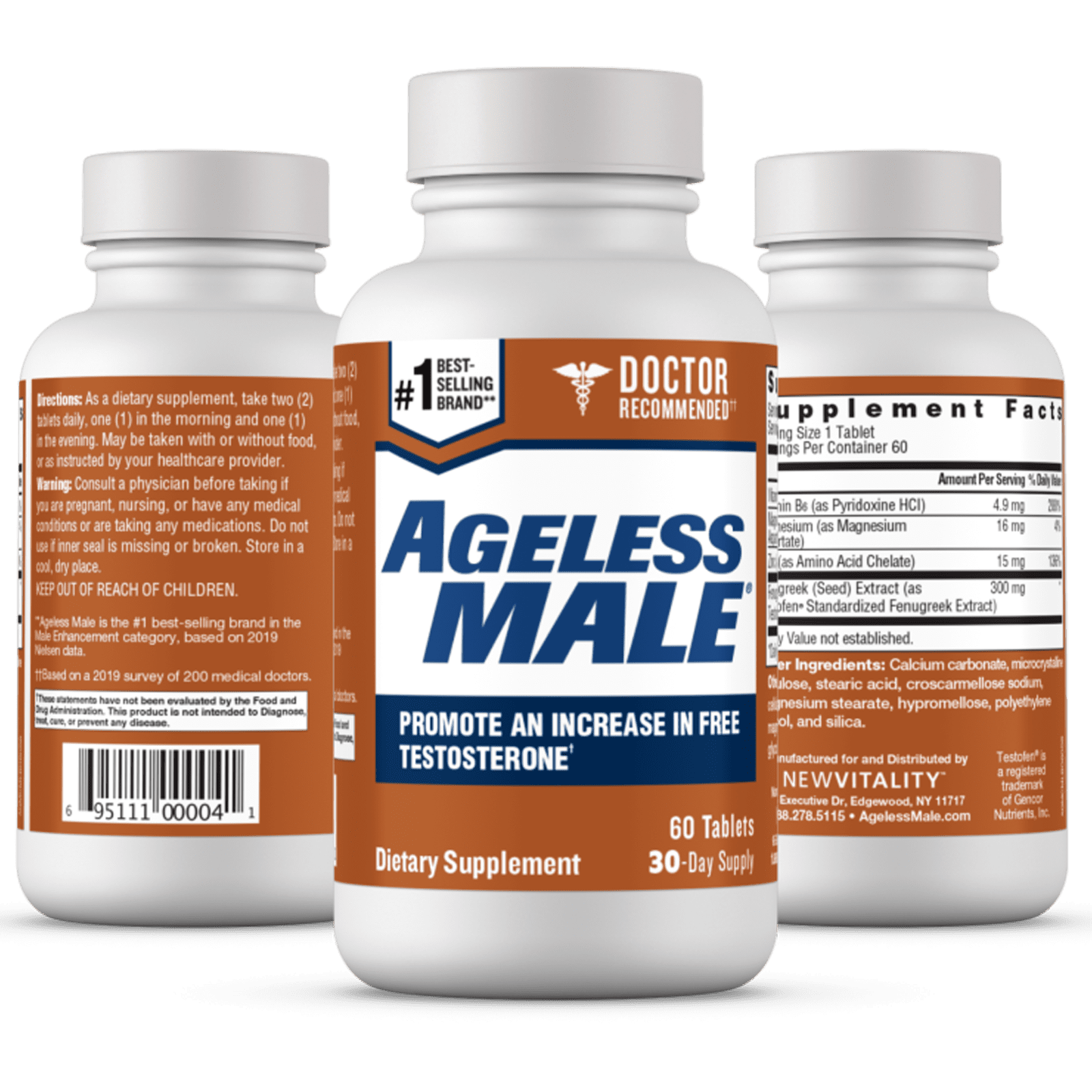 Ageless Male Free Testosterone Booster By New Vitality 60 Tablets 5379