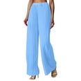thumbnail image 1 of Pantalones palazzo de cintura alta y pierna ancha para mujer: plisados, fluidos, cintura elástica, poliéster, estilo informal de negocios, tallas S-XXL, 1 of 4