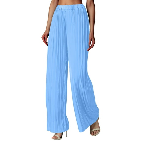 SNKSDGM Women's Plus Womens Sweatpants Set Womens Dress Pants Stretchy Long Women's Wide Leg Palazzo Pleated Pants High Waisted Flowy Loose Dressy Casual Long Trousers M