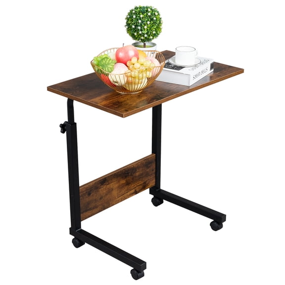 Qiushi Rolling End Table Height Adjustable 27.16-37.79in,Retro
