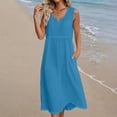 thumbnail image 2 of Horkkom Maxi Dresses for Women Summer V Neck Solid Color Sleeveless Dress Casual Long Vacation Beach Dresses L, 2 of 5
