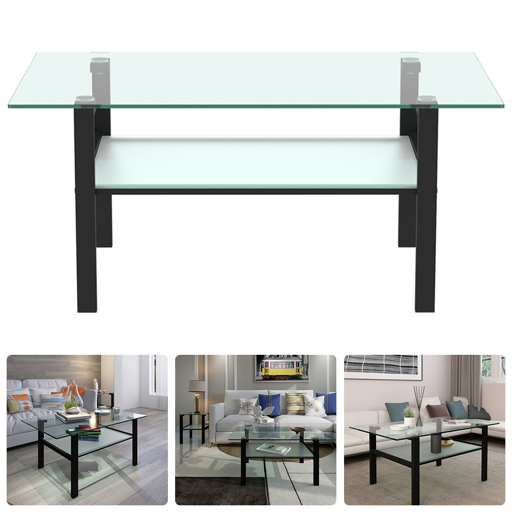 Goory Rectangular Easy Assembly End Tables Glass Living Room Furniture