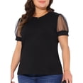 thumbnail image 1 of Blusa casual de mujer de talla grande Agnes Orinda, camiseta de cuello redondo de malla con mangas cortas, color negro 2025 3X, 1 of 6