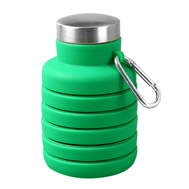 Botella de agua para niños, máximo 510 ml, mosquetón de metal de silicona de grado alimenticio, botella de agua plegable para niños, viajes escolares, verde