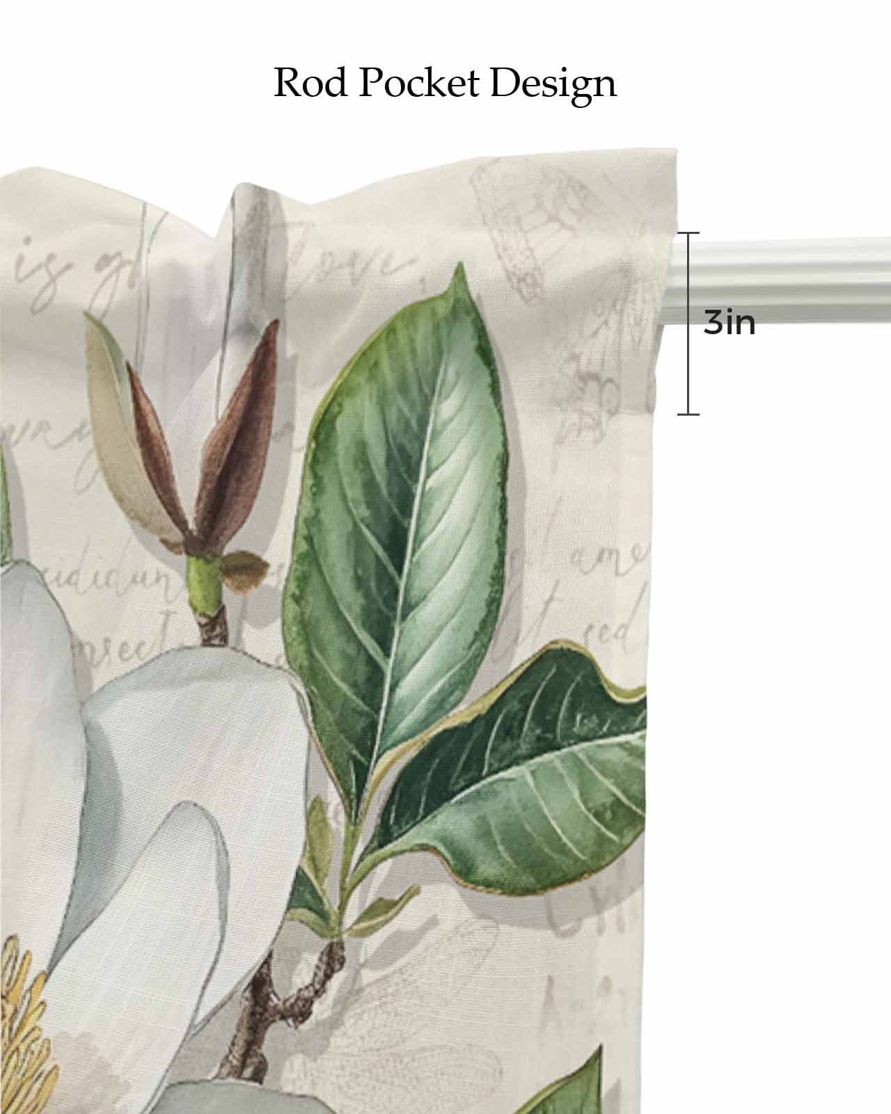 Botanical Floral Kitchen Valances for Windows Farmhouse Linen Window Valance Curtain for Living Room Window Treatment Retro Country Magnolia Flowers Leaves Valance Rod Pocket Topper, 60 x 18 Inch
