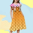 thumbnail image 2 of oqasdz Girls Dresses Ice Cream Print Fly Sleeve Holiday Dance Party A Line Dress Kids Child Casual Adorable Stylish Dress Size 6 Y-7 Y, 2 of 5