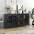 thumbnail image 4 of Large Storage Space Sideboard with Artificial Rattan Door and Metal Handles for Living Room and Entryway Black, 4 of 5