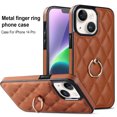 thumbnail image 1 of SaniMore for iPhone 14 Pro 6.1" 2022 Case, PU Leather Case with Luxury Fashion 3D Lattice for Girls Women 360° Rotating Metal Ring/Kickstand Shockproof Durable Case For iPhone 14 Pro 6.1 Inch, Brown, 1 of 8