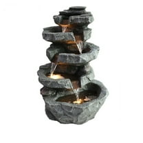 Aqzb 5-Tiered Cascading Rock, 22" High Outdoor Garden Waterfall with LED Lights And Pump, Resin Water Fountain for Garden, Patio, Yard, Deck Decor _Clearance Cascading Rock