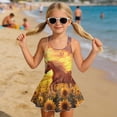 thumbnail image 3 of Uourmeti Girls' One Piece Skirted Swim Dress - Running Horse & Sunflower Field Print | Quick Dry, Stretchy Beach Swimwear for Summer Vacation & Pool Days, 3 of 8