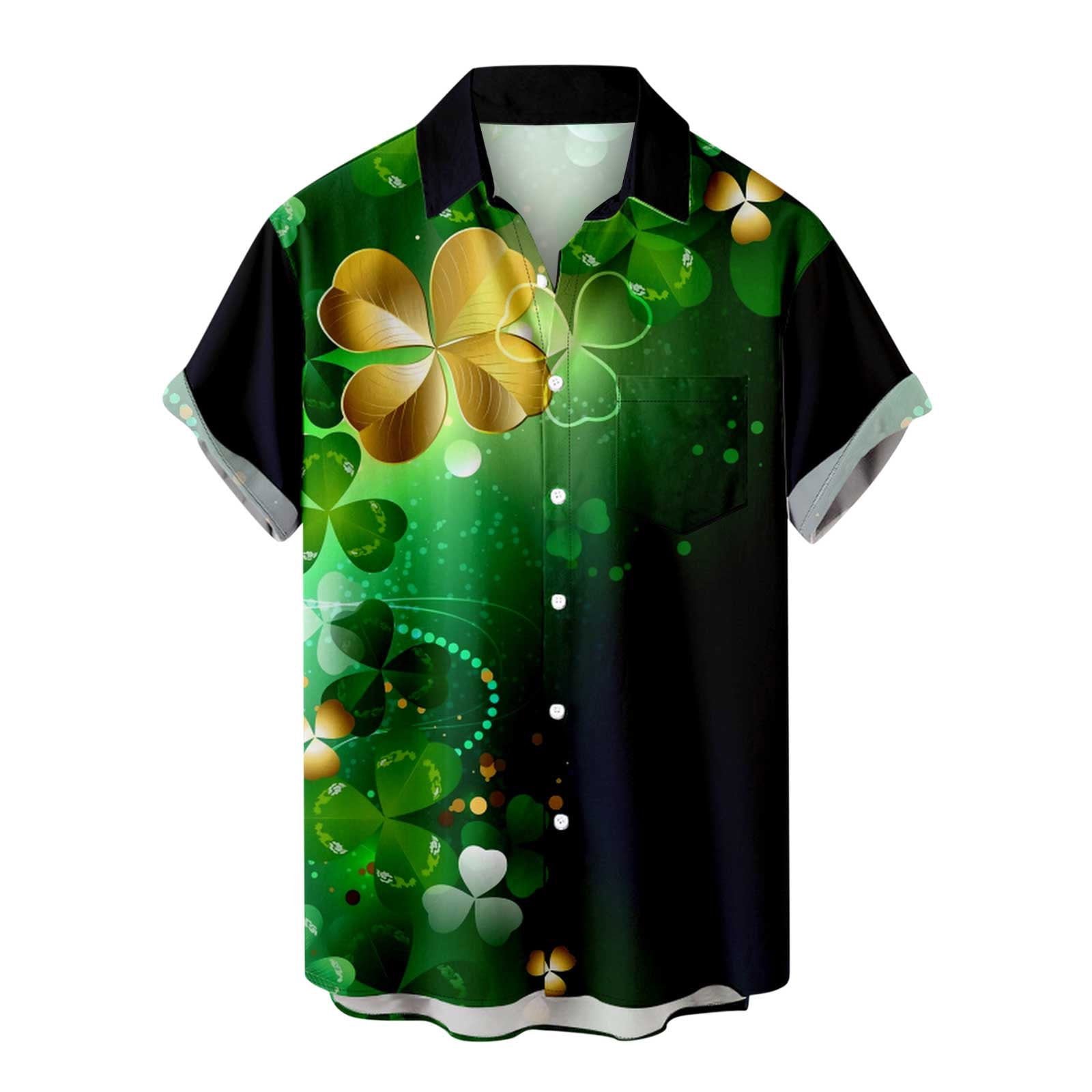 Hfyihgf Mens St.Patrick's Day Shirt Button Down Short Sleeve Vintage