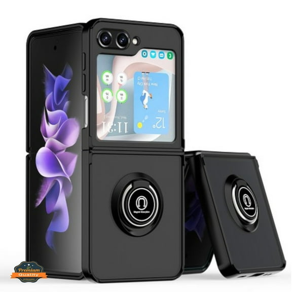 For Samsung Galaxy Z Flip 6 Matte Frosted Hybrid with Magnetic Ring Holder Stand [Rotate Ring Holder] Shockproof Phone Case Cover by Xpression - Black