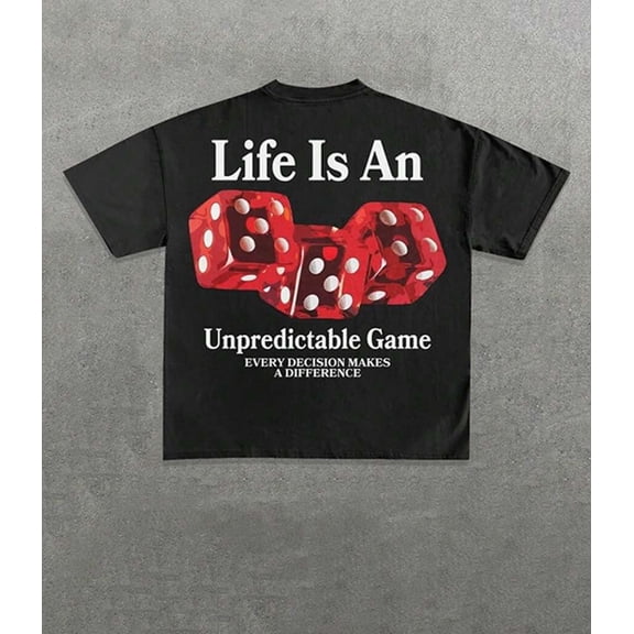 Double-Sided Printing (220 Pure Cotton T-Shirt) Men's Summer Round Neck Short Sleeved Casual Pure Cotton Print Unpredictable GameEVERY DECISION MAKESA DIFFERENCE