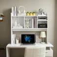thumbnail image 5 of Desktop Bookshelf, Wooden Desk Storage Hutch with 6 Shelves for Computer Desk, 3-Tier Desktop Display Organizer Rack for Office Home (White), 5 of 6