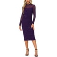 thumbnail image 1 of Vestido de malla INSPIRE CHIC para mujer, con cuello alto, manga larga, vestido de cóctel ajustado en color púrpura, 1 of 6