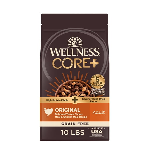 Wellness CORE  Dry Dog Food with Freeze Dried Pieces, Grain Free, High Protein, Natural, Original Turkey & Chicken Recipe, (10-Pound Bag)