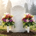 thumbnail image 4 of Artificial Cemetery Flowers with Vase, Set of 2 Rose Lily Bouquet Graveyard Memorial Flowers, Fade-Resistant All-Weather Grave Flowers for Cemetery Headstones Decoration, 4 of 8