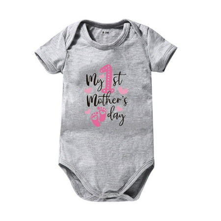 

DAETIROS Silky Daily Letter Summer Print Toddler Baby Girl Jumpsuit Cute Rompers Gray