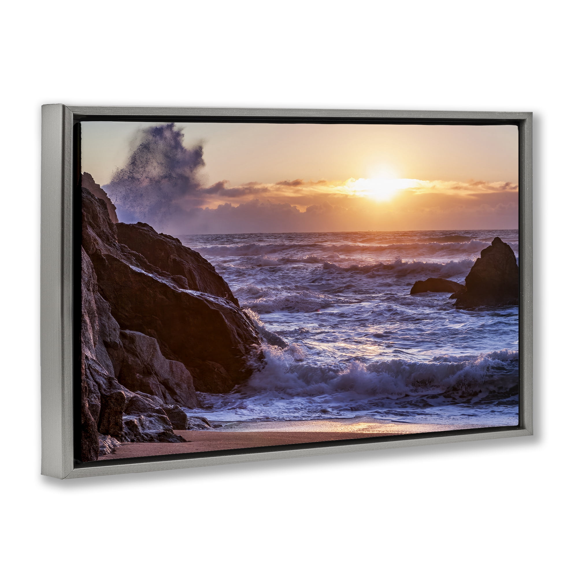 Stupell Industries Siren Song Rocky Shore Gray Framed Floater Canvas Wall Art, design by Shelley Carlisle