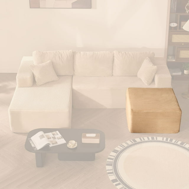BIGSYY Pouf Carré Douillet, Assise Confortable, Aucun Assemblage Requis, Camel