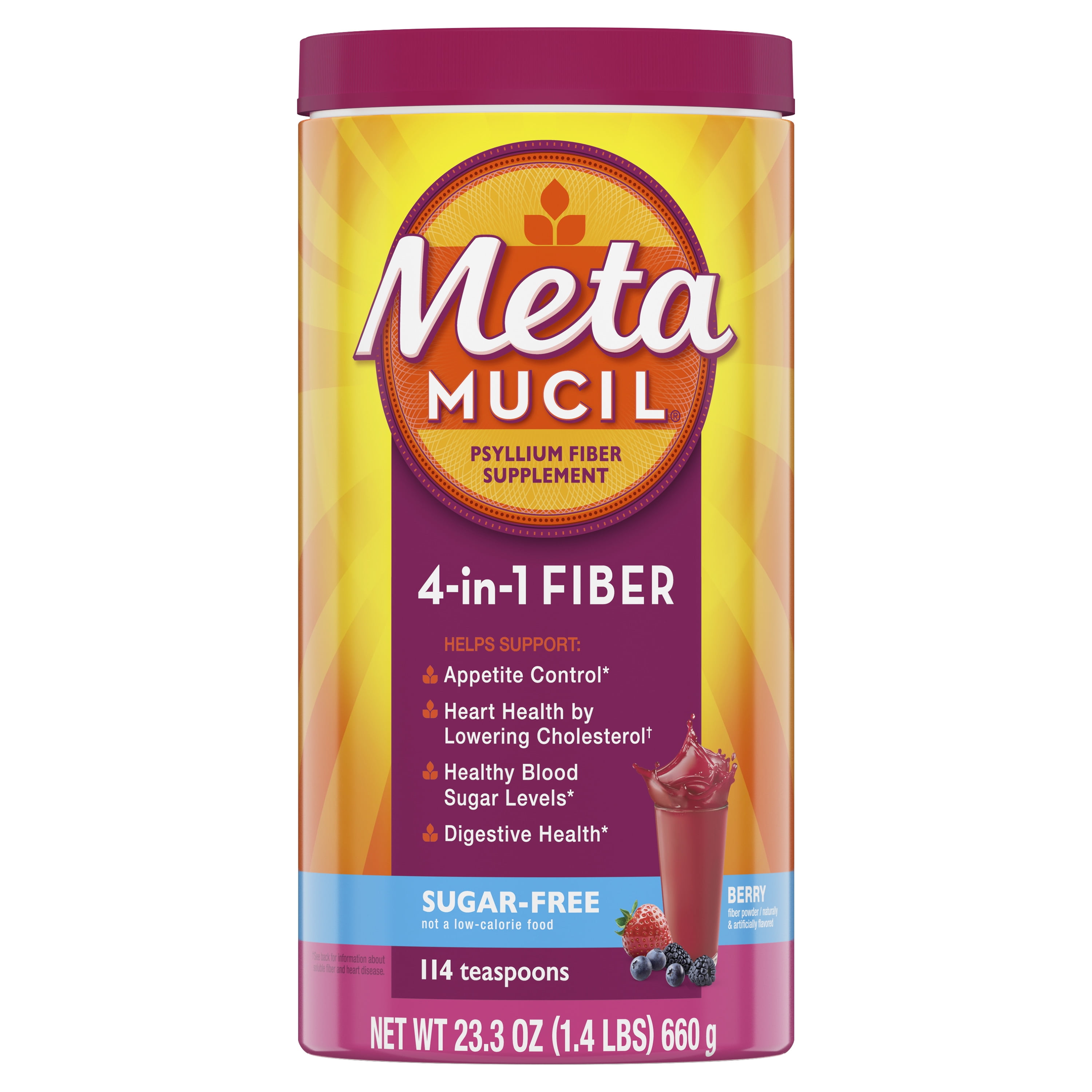 Metamucil Fiber, 4in1 Psyllium Fiber Supplement, SugarFree Powder