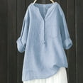 thumbnail image 2 of Jxximdong Tshirts for Women Cotton Linen Shirts Vacation Tunic Tops Oversized Tshirts Casual V Neck Blouses Blue Summer Tops M, 2 of 3