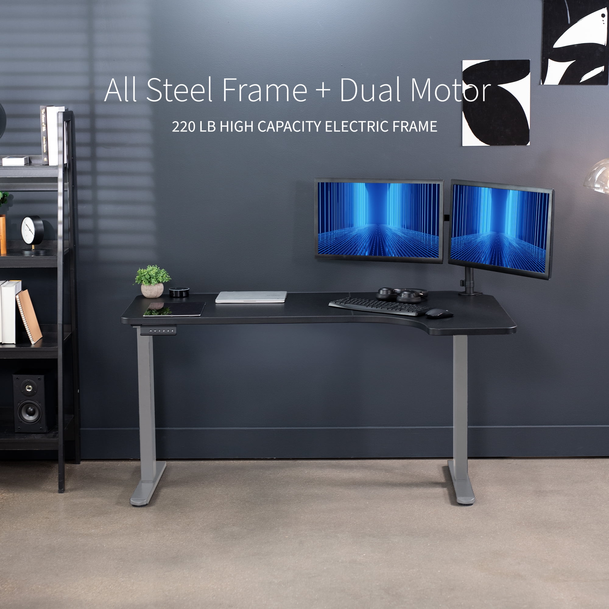 VIVO Electric 58" x 35" Dual Motor Standing Corner Desk, Black Top, Gray Frame
