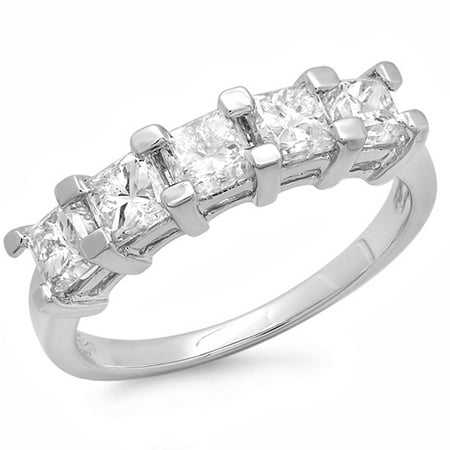 - 2.00 Carat (ctw) 18K White Gold Princess White Diamond 5 Stone Bridal Wedding Anniversary Band 2 CT