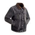 thumbnail image 4 of EANJE Men's Vintage Washed Trucker Jacket Casual Contrast Corduroy Collar Button Down Work Jacket with Pockets for Street Daily Outfit Black L, 4 of 6