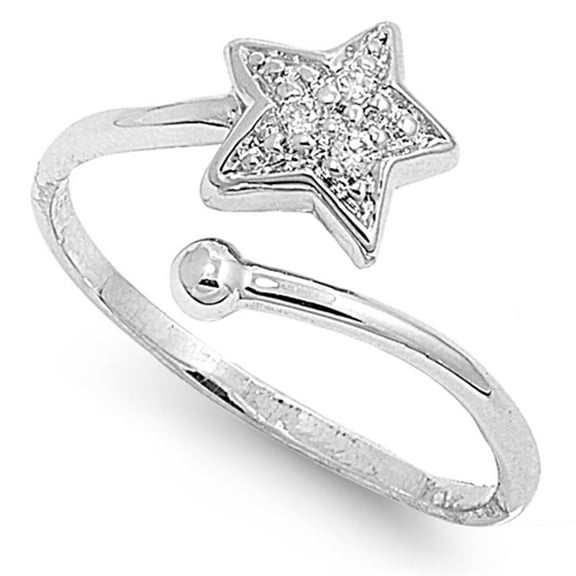 Sterling Silver Women's Clear CZ Star Ring Promise 925 Band 11mm White Jewelry Female Size 4