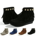 thumbnail image 2 of WEAIXIMIUNG Bottes Noires Mode Femme Franges Fermeture Éclair Bottines Courtes Bout Rond Chaussures Plates, 2 of 8