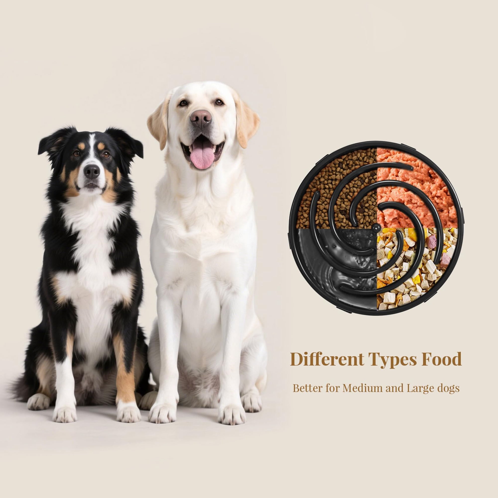 Slow Feeder Dog Bowl for Large and Medium Dogs, Gulping Pet Bowl to Preent Bloat and Choking, Spiral Maze Design for Eating, Non Slip Base with 6 Pads, Easy to Clean Dishwasher Safe, Black