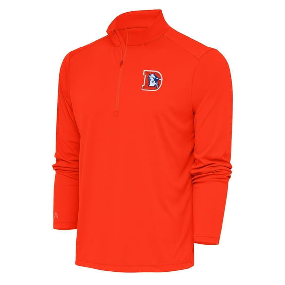 Men's Antigua Orange Denver Broncos Team Logo Throwback Tribute Quarter-Zip Pullover Top